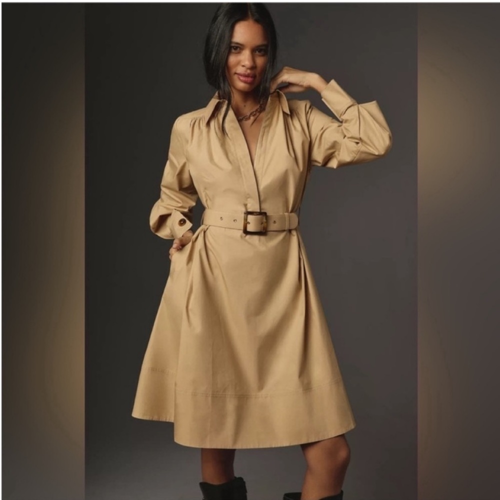 Anthropologie Tan Long Sleeve Dress